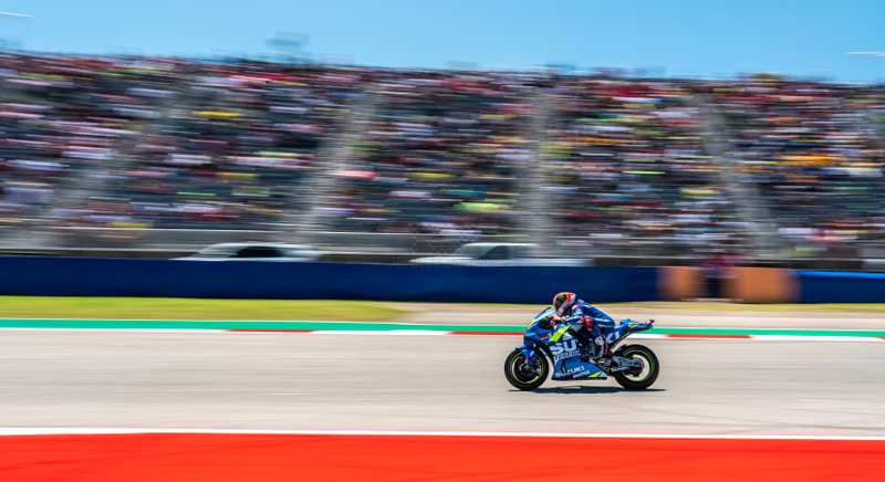 Alex Rins nearing the end of the MotoGP race.